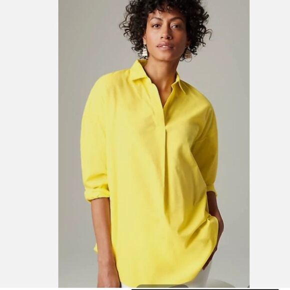 J. Jill Cotton Modal Bright Yellow V-Neck Long Sleeve Tunic Blouse Size Large - Picture 1 of 9